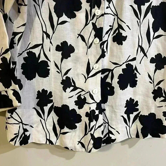 [PL] Anne Carson Petite Linen Black  Floral L/S Button Down Shirt - Picture 4 of 9